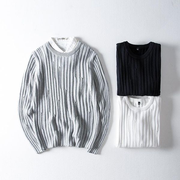 men's sweaters sweater spring autumn long-sleeved round neck cotton knit striped slim pullover for men wholesale, White;black
men's sweaters sweater spring autumn long-sleeved round neck cotton knit striped slim pullover for men wholesale, White;black
