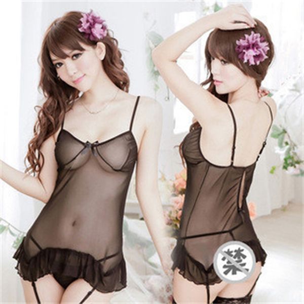 underwear lace pajamas thong garter suit, Black;white
underwear lace pajamas thong garter suit, Black;white