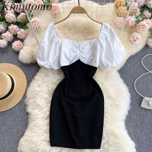 kimutomo vintage puff sleeve dress women classic black and white contrast stitching slim summer mini vestido elegant 210521, Black;gray
kimutomo vintage puff sleeve dress women classic black and white contrast stitching slim summer mini vestido elegant 210521, Black;gray