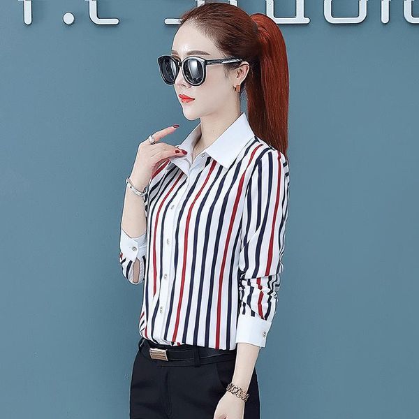 women's blouses & shirts spring autumn style blouse shirt elegant striped long sleeve button korean casual sp1384, White
women's blouses & shirts spring autumn style blouse shirt elegant striped long sleeve button korean casual sp1384, White