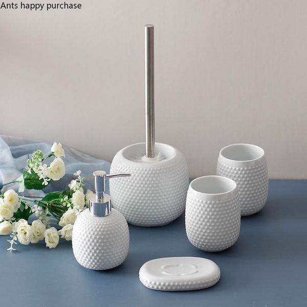 white ceramic bathroom set wash toiletries accessories 5-piece lotion bottle mouth cup soap dish toilet brush bath accessory
white ceramic bathroom set wash toiletries accessories 5-piece lotion bottle mouth cup soap dish toilet brush bath accessory