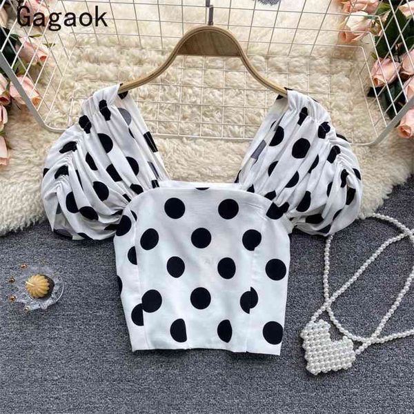 blouse women summer square collar puff sleeve polka dot sweet navel shirts slim fashion korean chic wild blouses 210531, White
blouse women summer square collar puff sleeve polka dot sweet navel shirts slim fashion korean chic wild blouses 210531, White