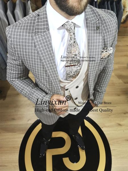 men's suits & blazers grey houndstooth plaid mens slim fit peaked lapel groom tuxedo 3 pieces jacket vest pants man blazer terno mascul, White;black
men's suits & blazers grey houndstooth plaid mens slim fit peaked lapel groom tuxedo 3 pieces jacket vest pants man blazer terno mascul, White;black