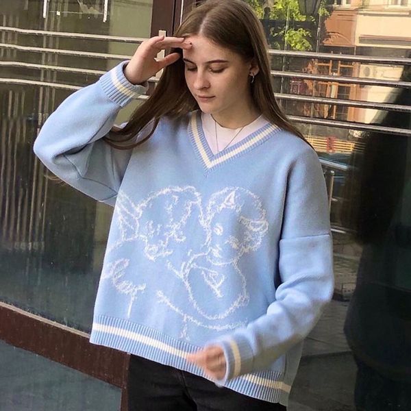 women's sweaters vintage angel sweater, long sleeve jumper v casual harajuku sweater for women, in the fall, knitted or crocheted, fanc, White;black
women's sweaters vintage angel sweater, long sleeve jumper v casual harajuku sweater for women, in the fall, knitted or crocheted, fanc, White;black