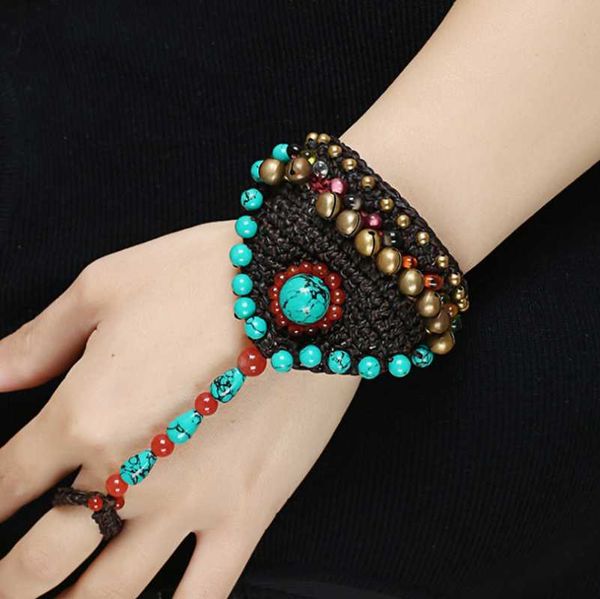 charm bracelets bohemian ethnic style hand-knitted finger one bracelet personality thai wax thread turquoise bell female retro creative, Golden;silver
charm bracelets bohemian ethnic style hand-knitted finger one bracelet personality thai wax thread turquoise bell female retro creative, Golden;silver