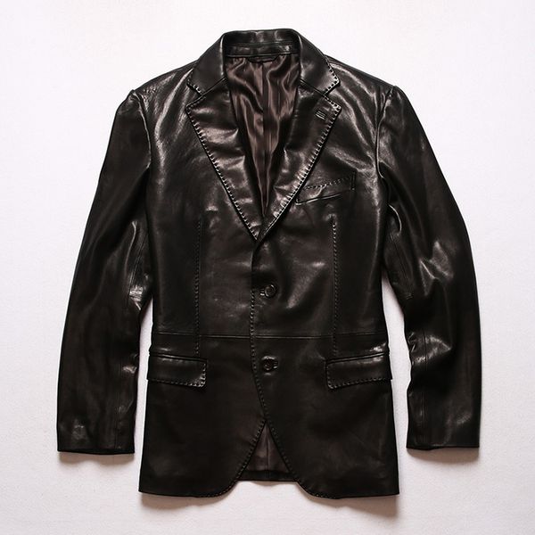 fashion leather spring and autumn casual suit men's straight collar full vegetable tanned sheep, Black
fashion leather spring and autumn casual suit men's straight collar full vegetable tanned sheep, Black