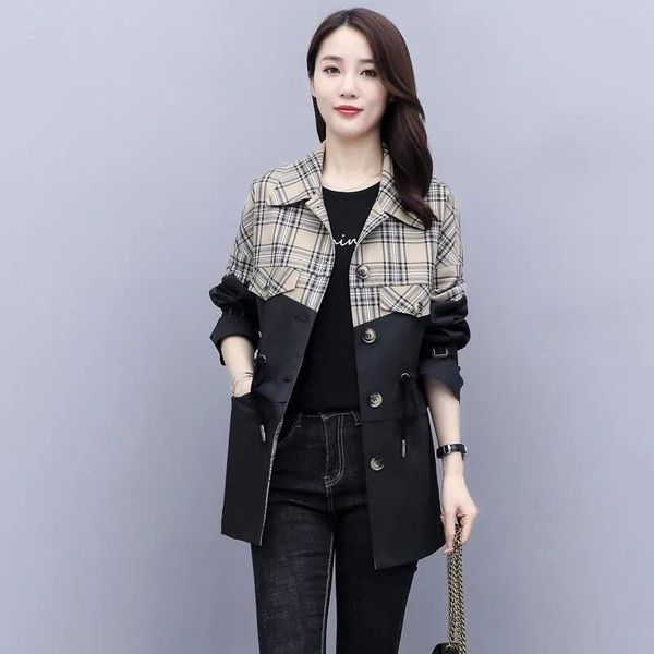 women's trench coats windbreaker short spring autumn classic plaid contrast stitching jacket female, Tan;black
women's trench coats windbreaker short spring autumn classic plaid contrast stitching jacket female, Tan;black