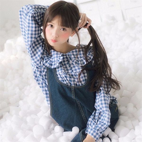 women plaid shirt long sleeve spring summer ladies japanese mori girl peter pan collar cute baby doll cotton white blouses
women plaid shirt long sleeve spring summer ladies japanese mori girl peter pan collar cute baby doll cotton white blouses