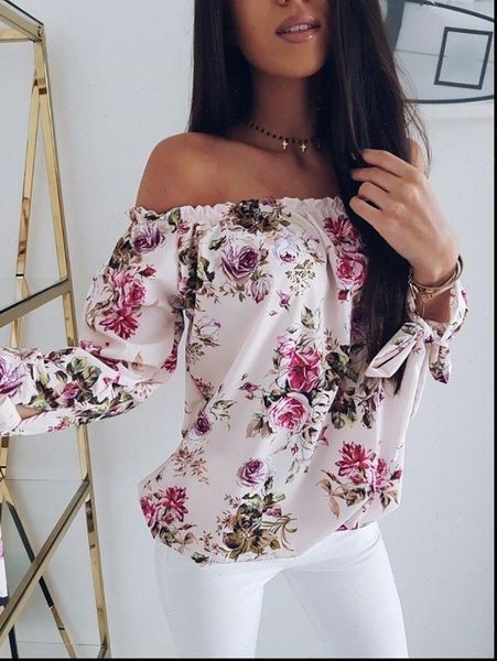 women shirts fashion womens summer floral off shoulder loose blouses casual three quater shirt blouse drop, White
women shirts fashion womens summer floral off shoulder loose blouses casual three quater shirt blouse drop, White