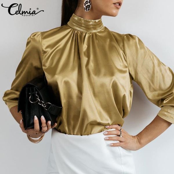 women's blouses & shirts celmia 2021 autumn elegant high collar satin fashion solid silk party lantern sleeve blusas femme, White
women's blouses & shirts celmia 2021 autumn elegant high collar satin fashion solid silk party lantern sleeve blusas femme, White