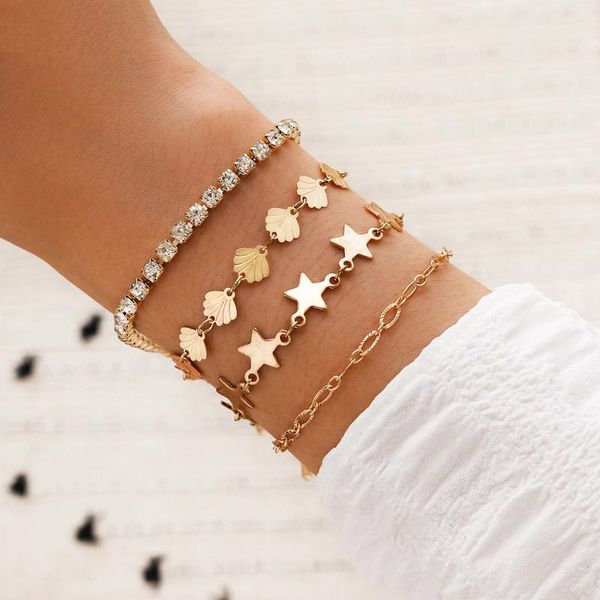 charm bracelets gold color alloy stars shells for women 4 pcs/set rhinestone bracelet female 2021 fashion jewelry hand chains, Golden;silver
charm bracelets gold color alloy stars shells for women 4 pcs/set rhinestone bracelet female 2021 fashion jewelry hand chains, Golden;silver