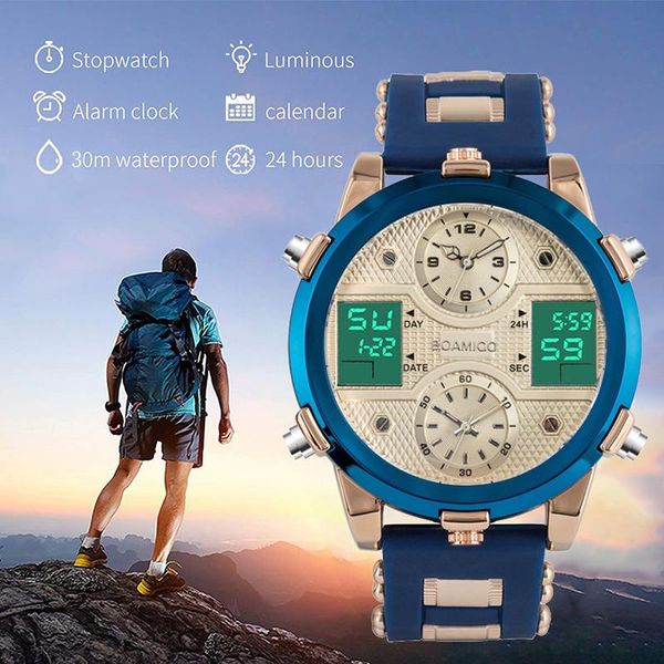 wristwatches boamigo military men brand wrist watches rubber strap led light 3 time zones chronograph sport watch male waterproof date clock, Slivery;brown
wristwatches boamigo military men brand wrist watches rubber strap led light 3 time zones chronograph sport watch male waterproof date clock, Slivery;brown