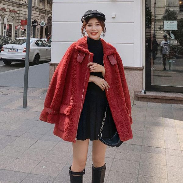 women's wool & blends fur red lambs coat womens korean-style loose-fit 2021 winter short thick berber fleece /40, Black
women's wool & blends fur red lambs coat womens korean-style loose-fit 2021 winter short thick berber fleece /40, Black