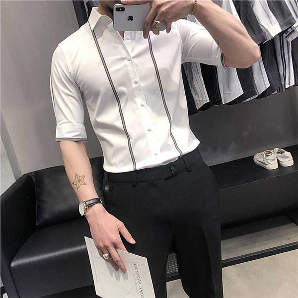 summer half sleeve shirts men casual slim dress shirts striped business formal office clothing chemise homme 210527, White;black
summer half sleeve shirts men casual slim dress shirts striped business formal office clothing chemise homme 210527, White;black