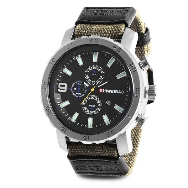 wristwatches sports brand shiweibao men's quartz watch date display military business canvas strap classic clock relogio masculino, Slivery;brown
wristwatches sports brand shiweibao men's quartz watch date display military business canvas strap classic clock relogio masculino, Slivery;brown