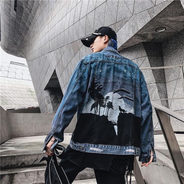 street hipster hip hop night wolf howling printed jean coats spring autumn men's fashion loose ripped denim jackets outerwear, Black;brown
street hipster hip hop night wolf howling printed jean coats spring autumn men's fashion loose ripped denim jackets outerwear, Black;brown