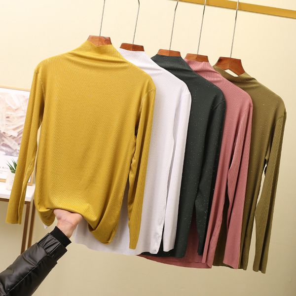 women's t shirt 2021 spring slim casual solid color pullover long sleeve bottom with half high collar, White
women's t shirt 2021 spring slim casual solid color pullover long sleeve bottom with half high collar, White