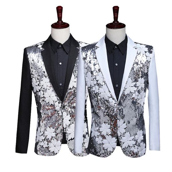 men's suits & blazers 2021 show suit floral sequins black and white dress jacket singer stage nightclub performance, White;black
men's suits & blazers 2021 show suit floral sequins black and white dress jacket singer stage nightclub performance, White;black