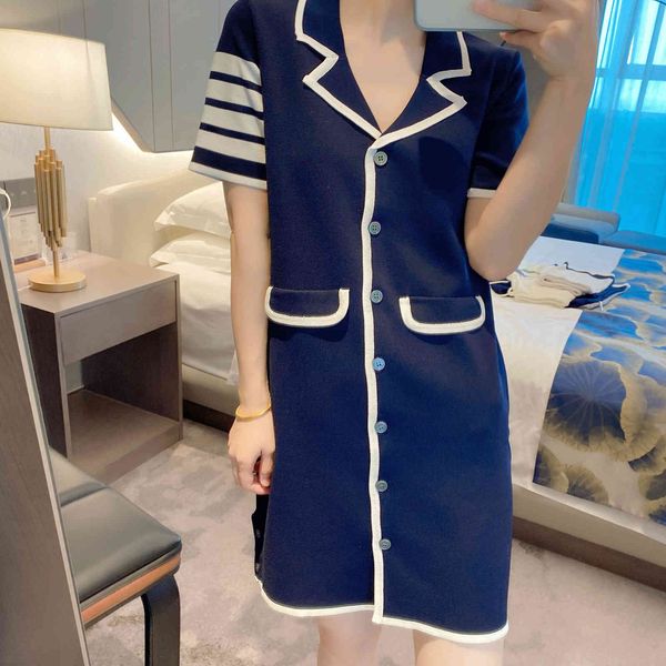 tb british style spring and summer wool four bar knitted skirt lapel short sleeve high waist thin hip wrap dress fashion, Black
tb british style spring and summer wool four bar knitted skirt lapel short sleeve high waist thin hip wrap dress fashion, Black