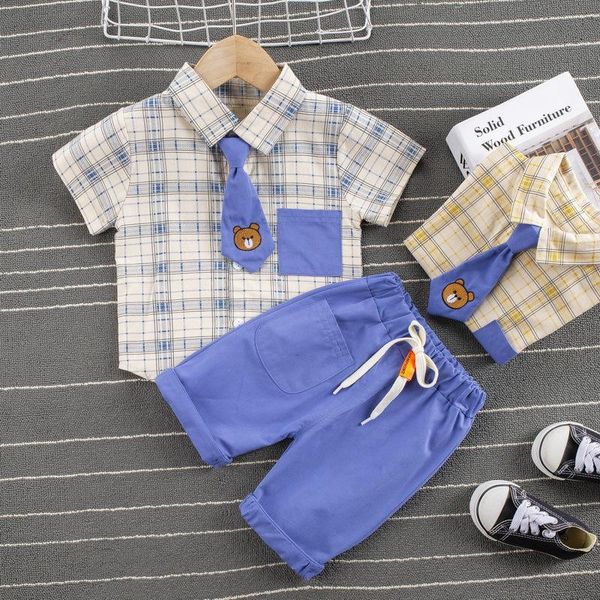 clothing sets 2021 summer korean fashion gentleman plaid bear tie lapel shirt short sleeve shorts 2pcs baby boy clothes set children, White
clothing sets 2021 summer korean fashion gentleman plaid bear tie lapel shirt short sleeve shorts 2pcs baby boy clothes set children, White