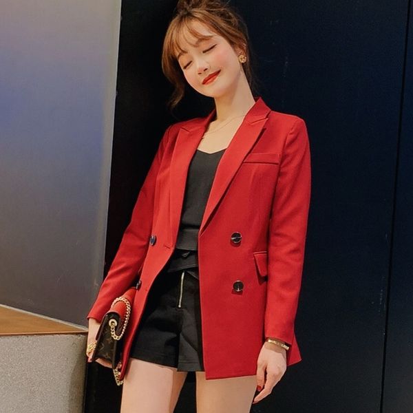 spring and autumn korean version of the slim pure suit double buttons fashion casual women blazer coat ladies 210514, White;black
spring and autumn korean version of the slim pure suit double buttons fashion casual women blazer coat ladies 210514, White;black