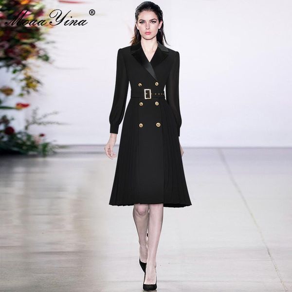 casual dresses fashion designer dress autumn women notched long sleeve sashes double breasted black pleated, Black;gray
casual dresses fashion designer dress autumn women notched long sleeve sashes double breasted black pleated, Black;gray