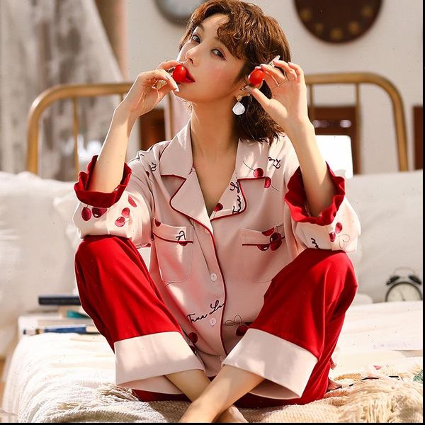 autumn winter home wear women sleepwear long sleeve cotton casual sleep set 2pcs nightwear pajamas pyjamas suit cute homewear, Black;red 
autumn winter home wear women sleepwear long sleeve cotton casual sleep set 2pcs nightwear pajamas pyjamas suit cute homewear, Black;red