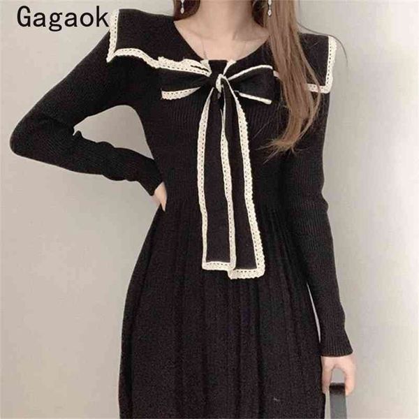 vintage women sweater dress spring autumn patchwork bow sailor collar midi dresses korean slim chic vestidos 210531, Black;gray
vintage women sweater dress spring autumn patchwork bow sailor collar midi dresses korean slim chic vestidos 210531, Black;gray