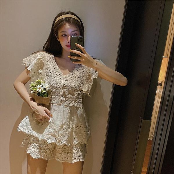 women's tracksuits 2piece suit patchwork v-neck pullover elastic waist lace shorts summer sweet set, Gray
women's tracksuits 2piece suit patchwork v-neck pullover elastic waist lace shorts summer sweet set, Gray