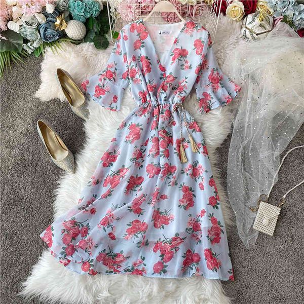 dresses french girl v-neck fairy floral chiffon dress knee high retro beach resort skirt, Black;gray
dresses french girl v-neck fairy floral chiffon dress knee high retro beach resort skirt, Black;gray