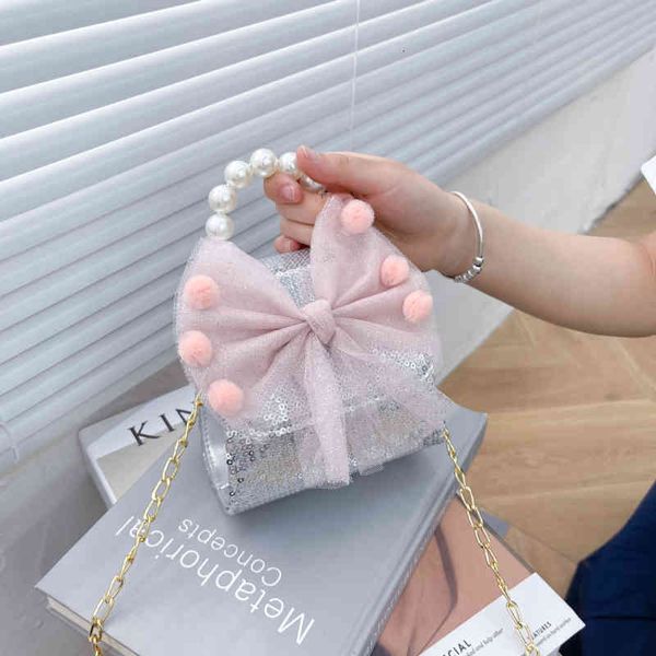 female 2021 fashion sequin cute bow pearl chain small square bag
