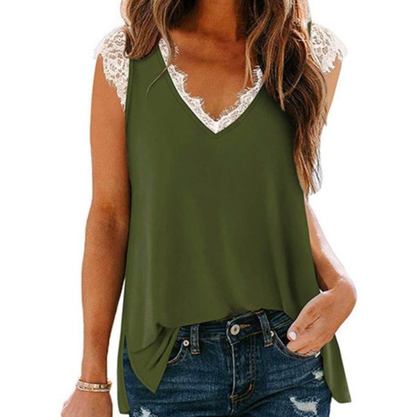 women's t-shirt lace patchwork t shirt spring summer v neck vest women loose casual slit sleeveless, White
women's t-shirt lace patchwork t shirt spring summer v neck vest women loose casual slit sleeveless, White