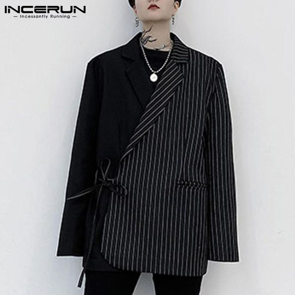 men's suits & blazers 2021 fashion men blazer striped patchwork lapel long sleeve streetwear pockets loose elegant casual coats incerun, White;black
men's suits & blazers 2021 fashion men blazer striped patchwork lapel long sleeve streetwear pockets loose elegant casual coats incerun, White;black