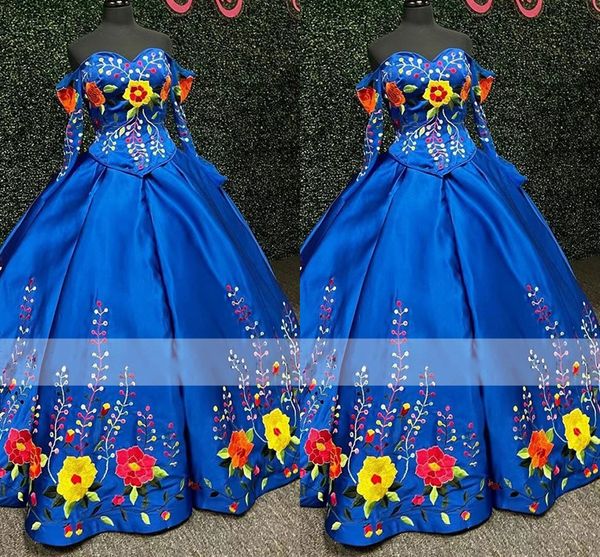 2022 satin rose flowers embroidered quinceanera dresses with long sleeves off the shoulder lace-up mexican sweet 16 dress charro, Blue;red
2022 satin rose flowers embroidered quinceanera dresses with long sleeves off the shoulder lace-up mexican sweet 16 dress charro, Blue;red