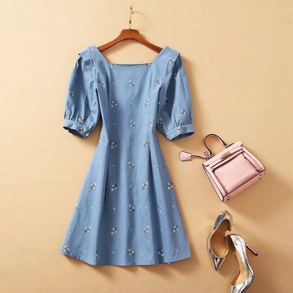 dresses denim spring summer ladies square collar sweet floral embroidery buttons casual jean girl, Black;gray
dresses denim spring summer ladies square collar sweet floral embroidery buttons casual jean girl, Black;gray