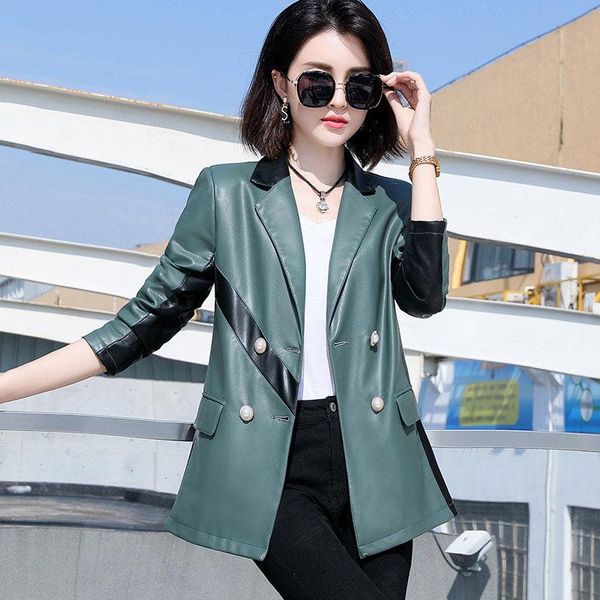 women's leather & faux fashion double breasted coat 2021 spring and autumn high-end temperament casual pu suit jacket m145, Black
women's leather & faux fashion double breasted coat 2021 spring and autumn high-end temperament casual pu suit jacket m145, Black