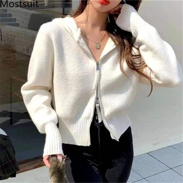 hooded knitted women cardigan sweater spring thick double-zippers full sleeve short casual fashion female jumpers 210514, White;black
hooded knitted women cardigan sweater spring thick double-zippers full sleeve short casual fashion female jumpers 210514, White;black