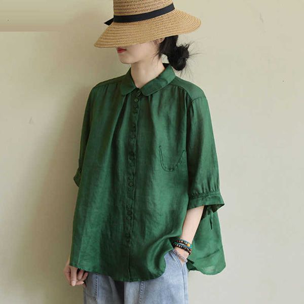 women's blouses & shirts summer arts style women half sleeve loose casual turn-down collar single-breasted cotton blouse plus ukmt, White
women's blouses & shirts summer arts style women half sleeve loose casual turn-down collar single-breasted cotton blouse plus ukmt, White
