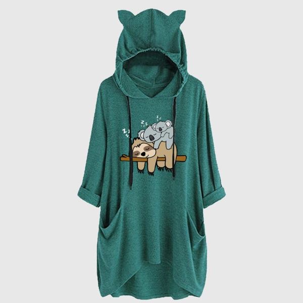 women's hoodies & sweatshirts cute sloth pattern ear hat mid-length mid-sleeve printed hooded loose pullovers pocket, Black
women's hoodies & sweatshirts cute sloth pattern ear hat mid-length mid-sleeve printed hooded loose pullovers pocket, Black