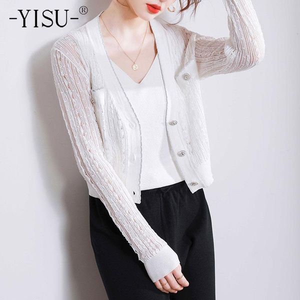 women's knits & tees yisu women spring hollow out sweater cardigan solid color v-neck female casual knitted thin section, White
women's knits & tees yisu women spring hollow out sweater cardigan solid color v-neck female casual knitted thin section, White