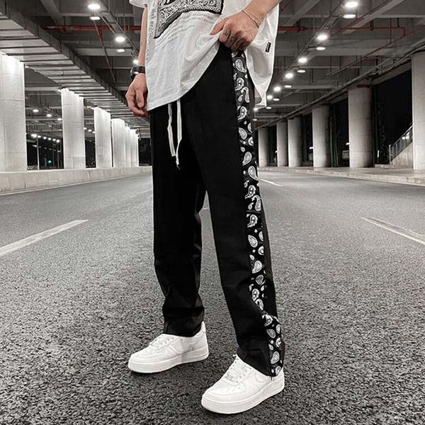 men's pants harajuku cashew flower side striped spliced casual straight trousers mens ankle zipper drawstring high street oversize, Black
men's pants harajuku cashew flower side striped spliced casual straight trousers mens ankle zipper drawstring high street oversize, Black