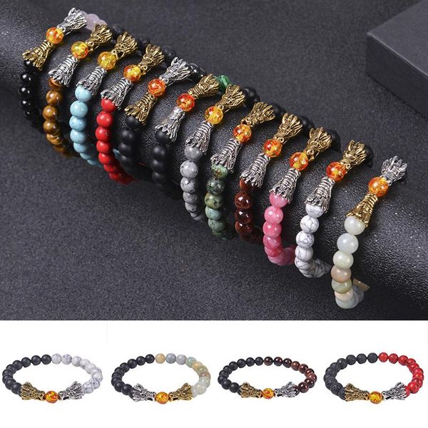 link, chain double dragon bracelet 8mm round bead stretch elastic for women men jewelry gift bracelets mu8669, Black
link, chain double dragon bracelet 8mm round bead stretch elastic for women men jewelry gift bracelets mu8669, Black
