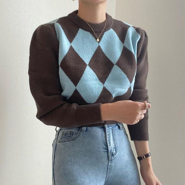 women's sweaters retro diamond knitted sweater fashion o-neck contrast pullover woman autumn casual short long sleeve ladies clothes, White;black
women's sweaters retro diamond knitted sweater fashion o-neck contrast pullover woman autumn casual short long sleeve ladies clothes, White;black