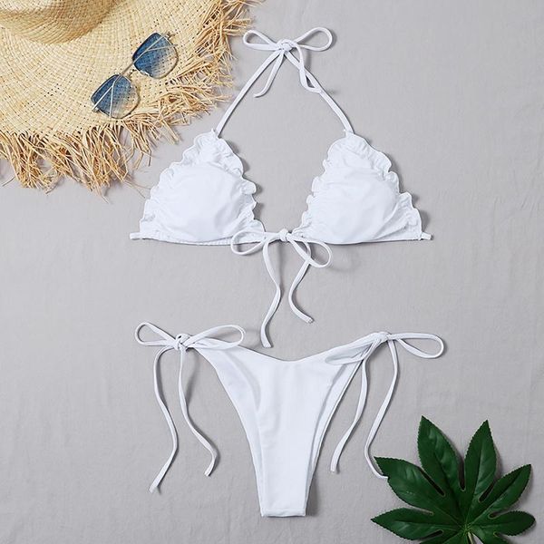 women's swimwear women white swimsuit bikini set solid color halter 2 pieces bathing suit bikinis with tied, White;black
women's swimwear women white swimsuit bikini set solid color halter 2 pieces bathing suit bikinis with tied, White;black
