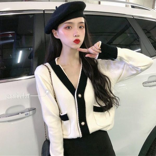 women's sweaters knitted cardigans woman long sleeve femme korean fashion vintage patchwork camis for women knit, White;black
women's sweaters knitted cardigans woman long sleeve femme korean fashion vintage patchwork camis for women knit, White;black