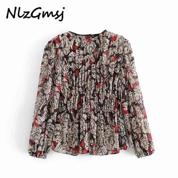 blouse women floral print pleated o neck long puff sleeve vintage shirt female fashion loose flower 210628, White
blouse women floral print pleated o neck long puff sleeve vintage shirt female fashion loose flower 210628, White
