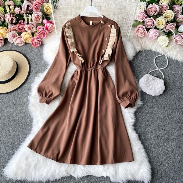casual dresses yornmona vintage high waist ruffled a-line dress women solid side buttons design female spring autumn party, Black;gray
casual dresses yornmona vintage high waist ruffled a-line dress women solid side buttons design female spring autumn party, Black;gray