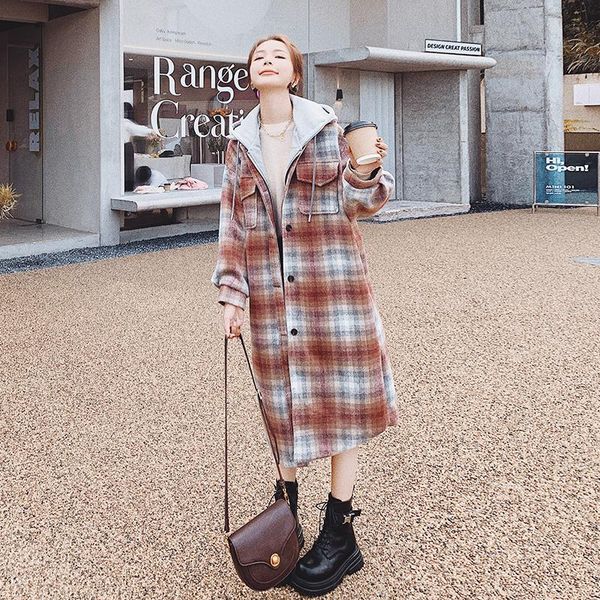 women's wool & blends winter woolen coat korean loose thick stitching plaid hood casual single-breasted fashion long fashionable jacket, Black
women's wool & blends winter woolen coat korean loose thick stitching plaid hood casual single-breasted fashion long fashionable jacket, Black