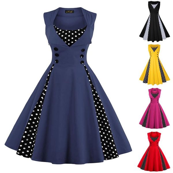 casual dresses 2021 women's lapel sleeveless dress holiday party v neck elegant retro polka dot loose wedding female vestidos, Black;gray
casual dresses 2021 women's lapel sleeveless dress holiday party v neck elegant retro polka dot loose wedding female vestidos, Black;gray