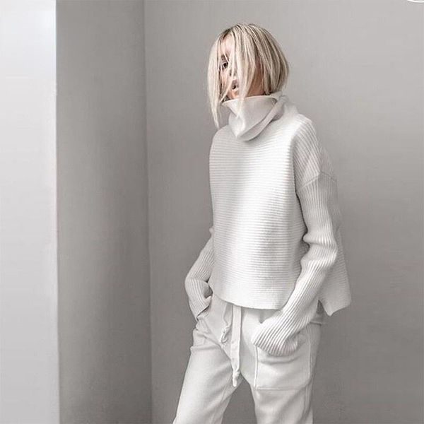 women's sweaters 2021 short high neck long sleeve warm solid color loose casual sweater, White;black
women's sweaters 2021 short high neck long sleeve warm solid color loose casual sweater, White;black